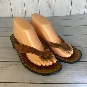 Josef Seibel Leather Flower Thong Wedge Sandal